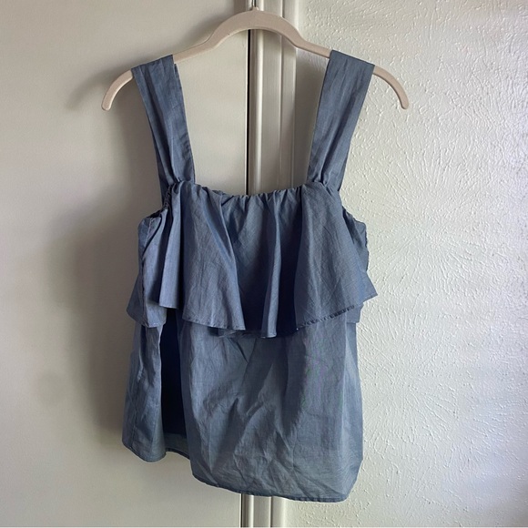 Who What Wear Tiered Chambray Blue Tank Top - Picture 8 of 16